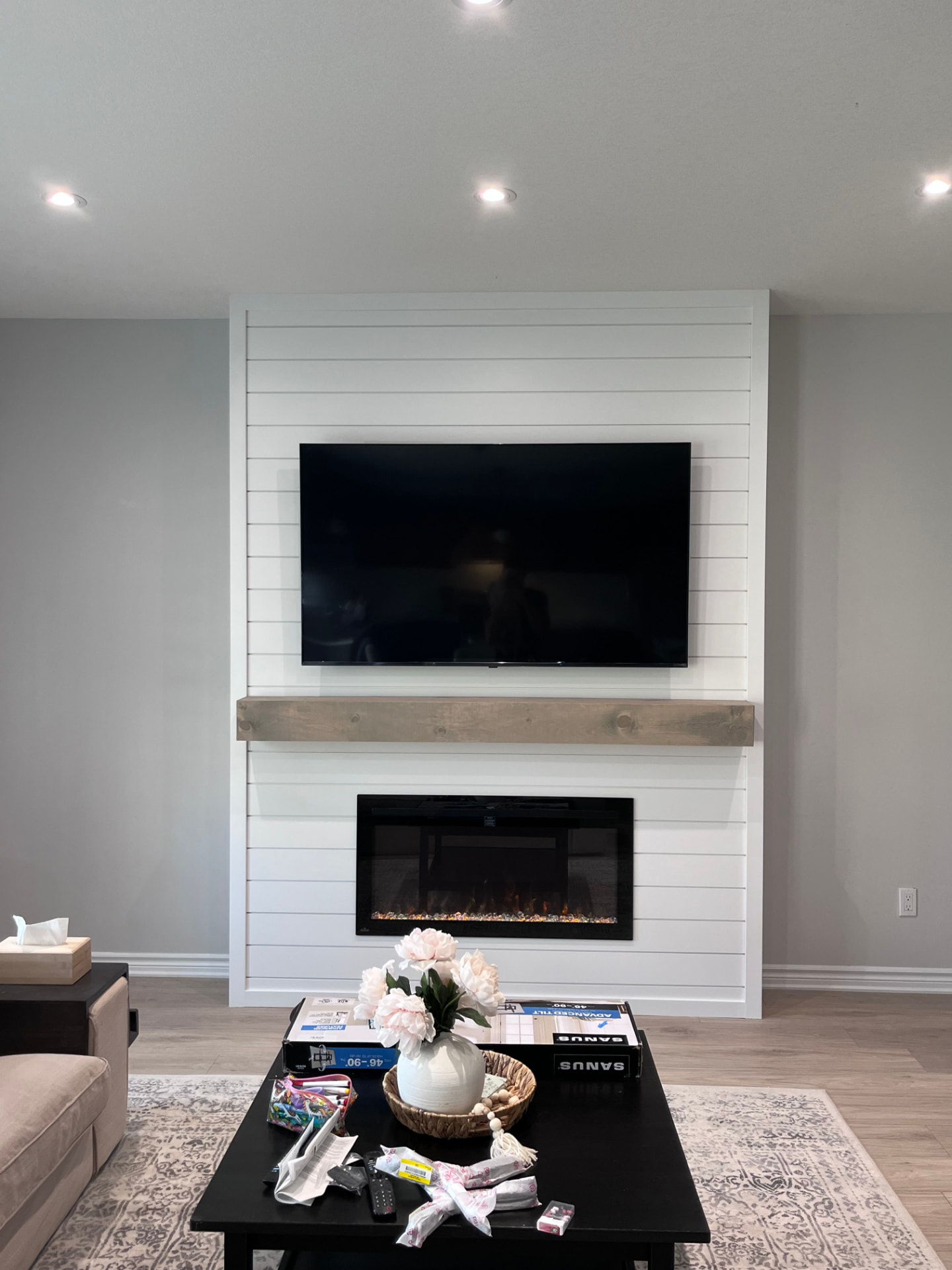 Shiplap fireplace feature wall — completed project