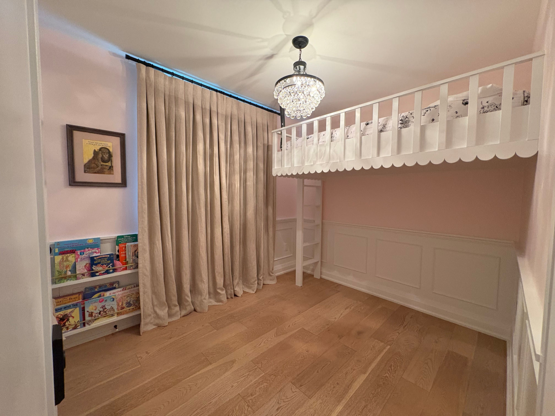 Custom loft bed & book wall — completed project